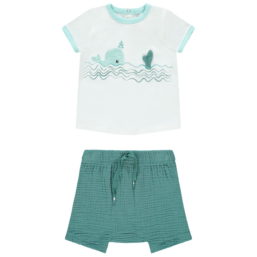 Ensemble avec t-shirt print baleine et short en gaze de coton