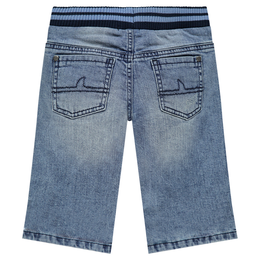 Bermuda en jeans avec taille élastiquée et inscription printée 