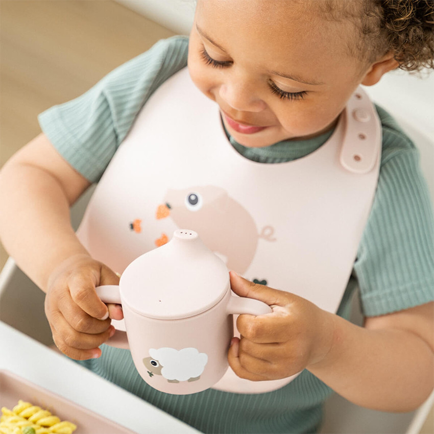 Tasse d'apprentissage en silicone Tiny farm Rose 