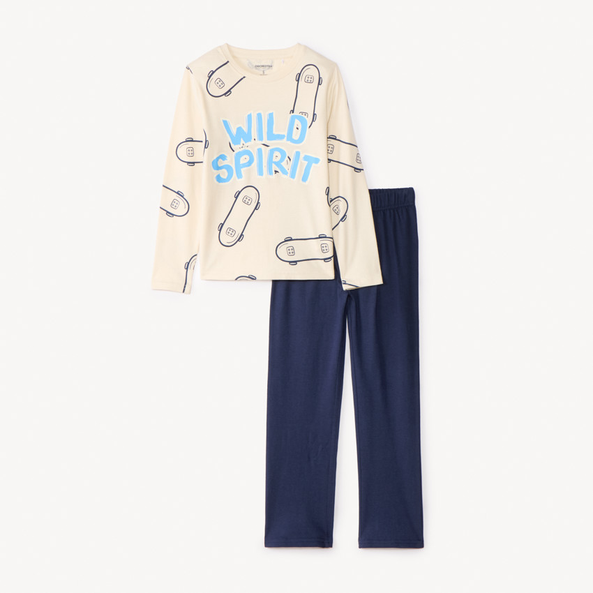 Set pyjama long en jersey motifs skates pour garçon