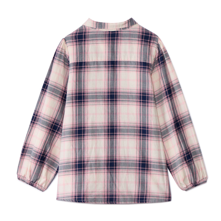 Chemise manches longues en toile à carreaux et volants pour fille 