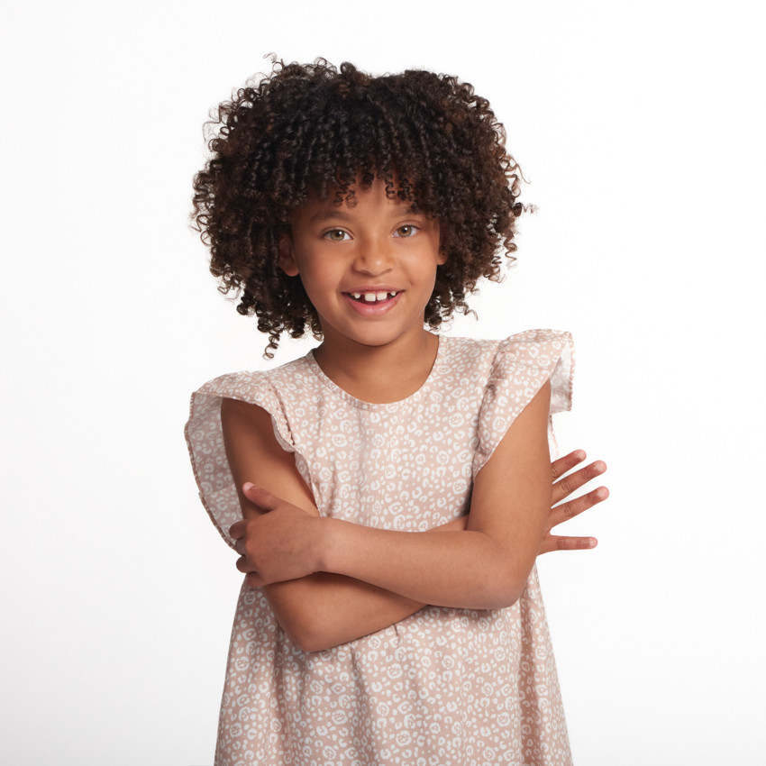 Robe manches courtes volantées imprimé tacheté pour fille 