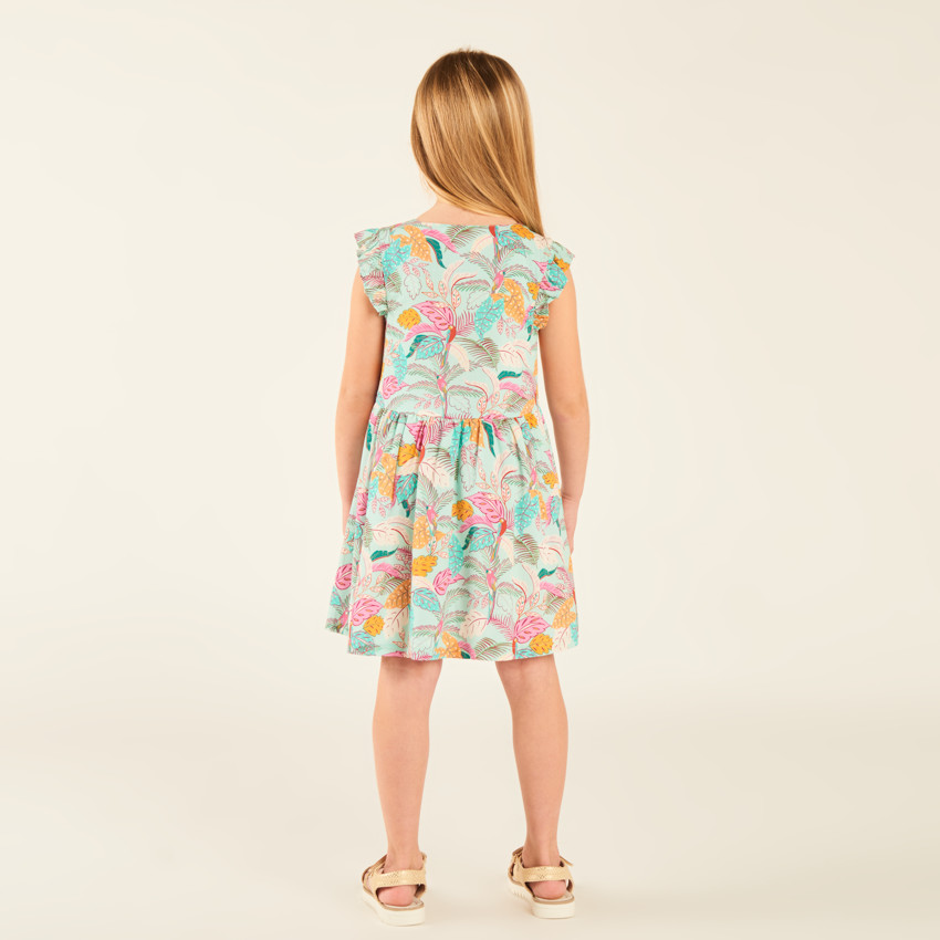 Robe manches volantées en voile imprimé tropical pour fille 