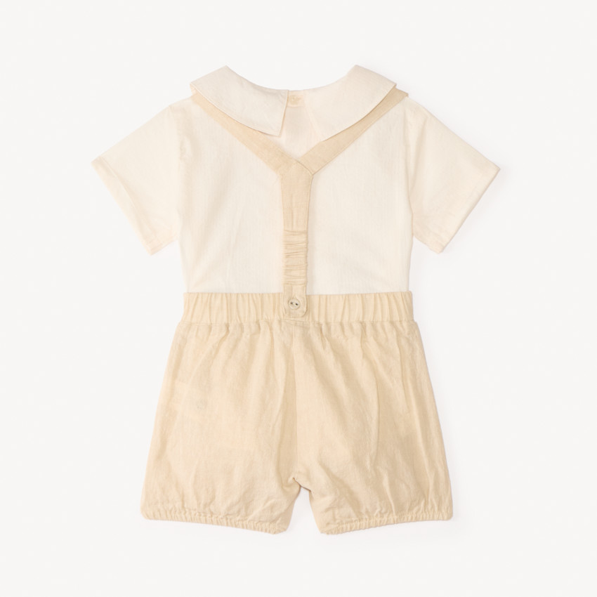 Ensemble salopette short + chemise col Claudine pour bébé garçon 