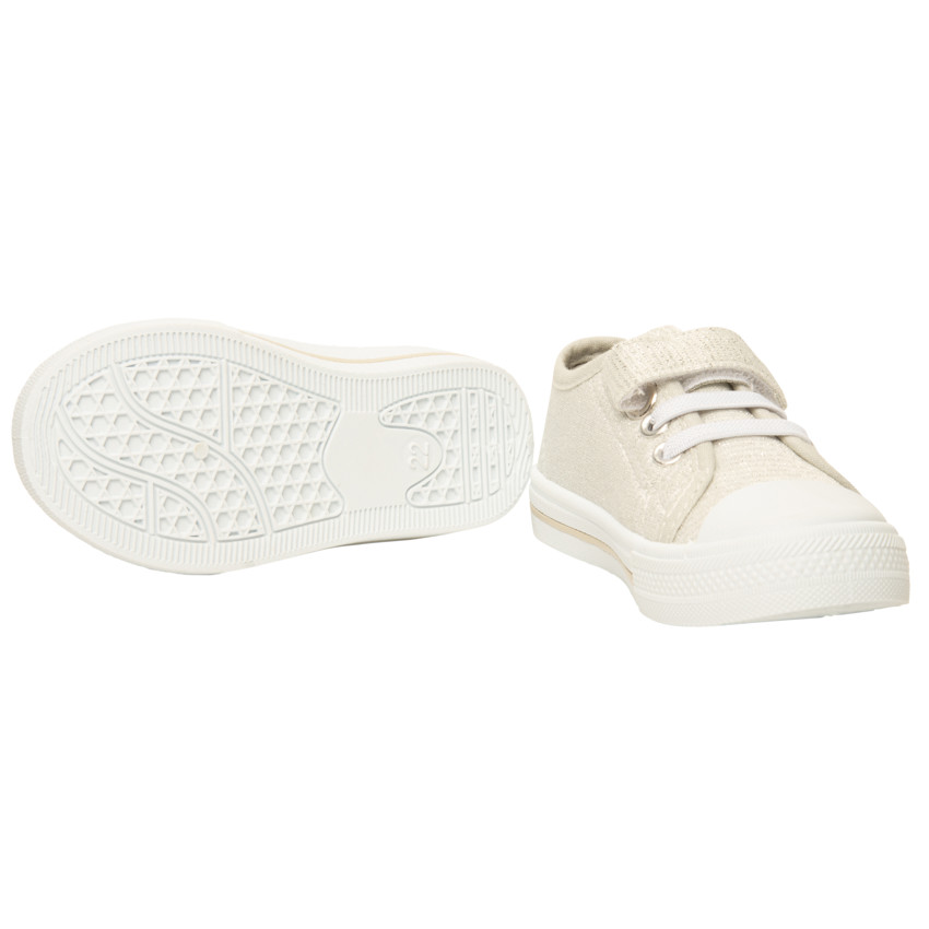 Baskets basses argentées scratch et lacets élastiqués pour bébé fille 