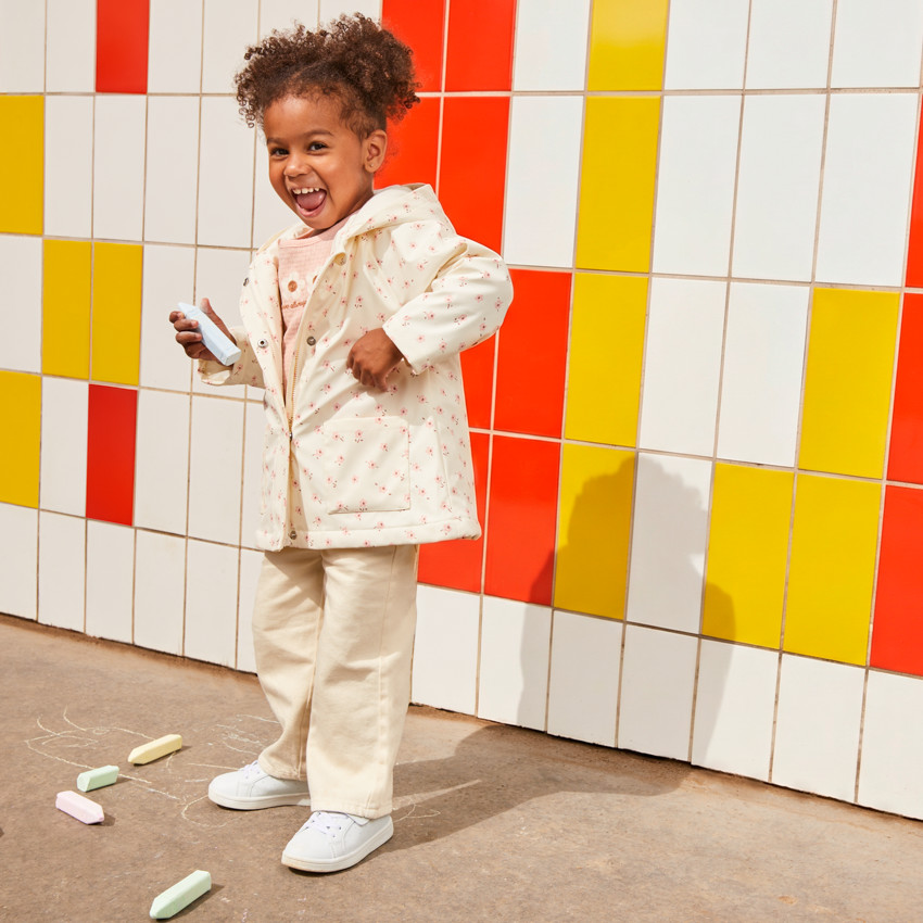 Parka gomme à capuche imprimé fleurs pour bébé fille 