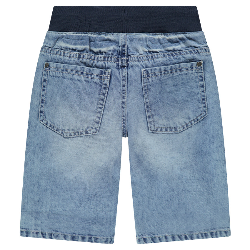 Bermuda en jeans effet used à taille élastiquée avec badges patchés 