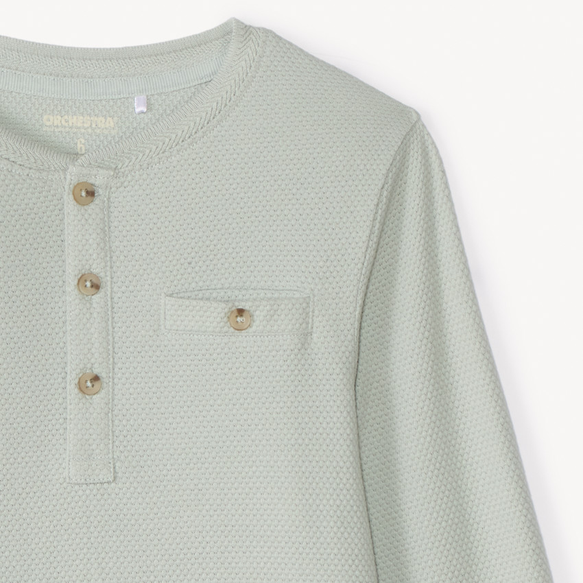 T-shirt manches longues uni à col tunisien pour garçon 