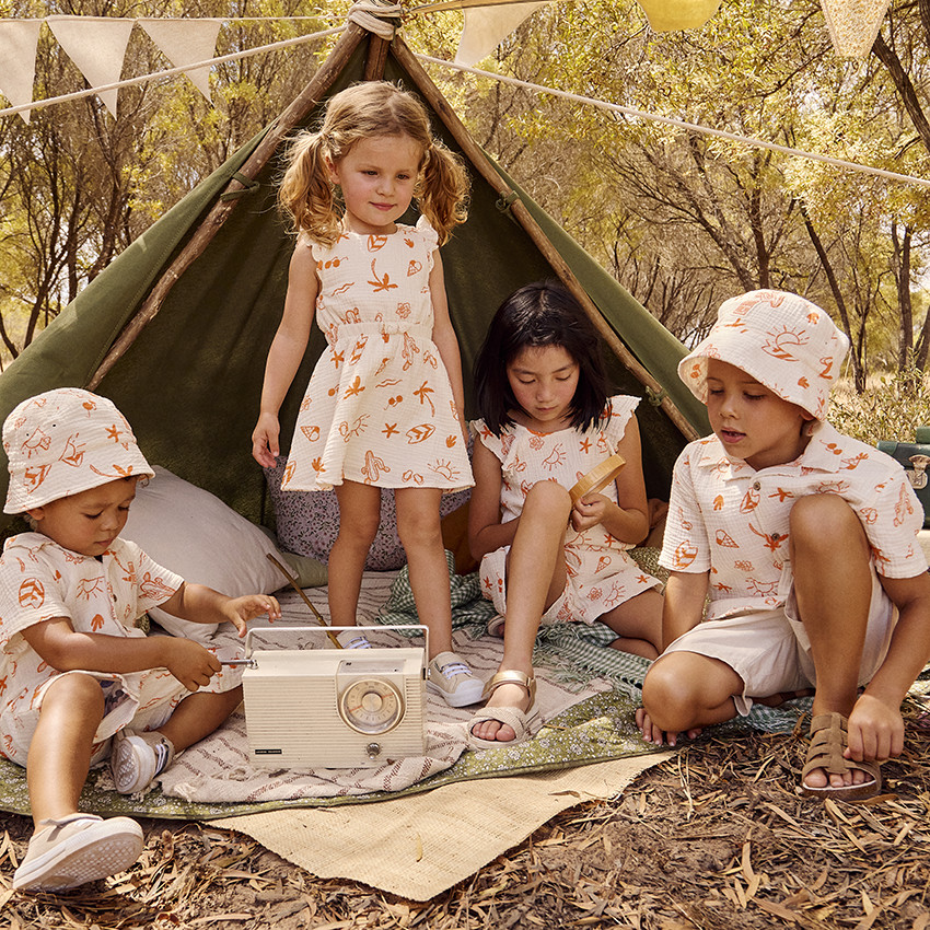 Robe manches courtes en tetra imprimé fantaisie pour bébé fille 