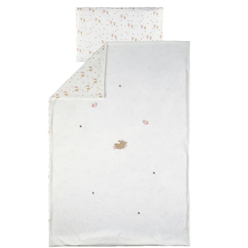 Housse de couette 100x140 cm + taie d'oreiller 40x60 cm - Velours - Fanfan - Blanc 