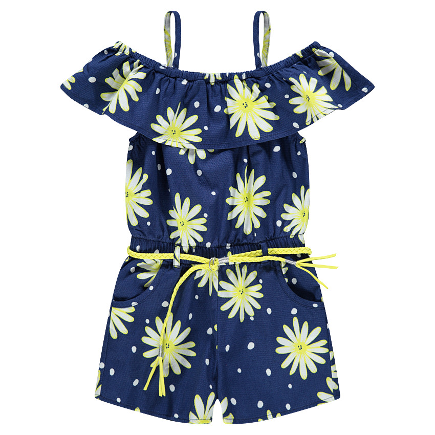 Combishort en maille fantaisie avec fleurs printées et ceinture tressée 