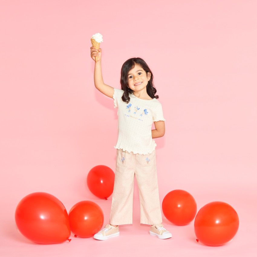 Pantalon large avec broderie fleurs pour bébé fille 