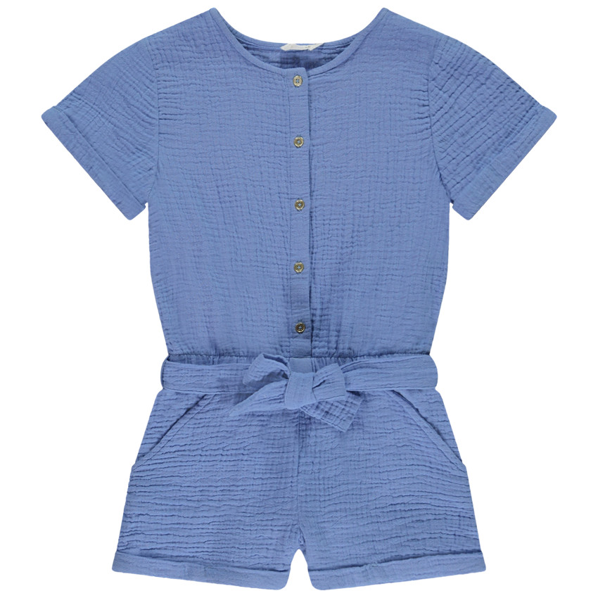 Combishort en gaze de coton avec ceinture à nouer pour fille