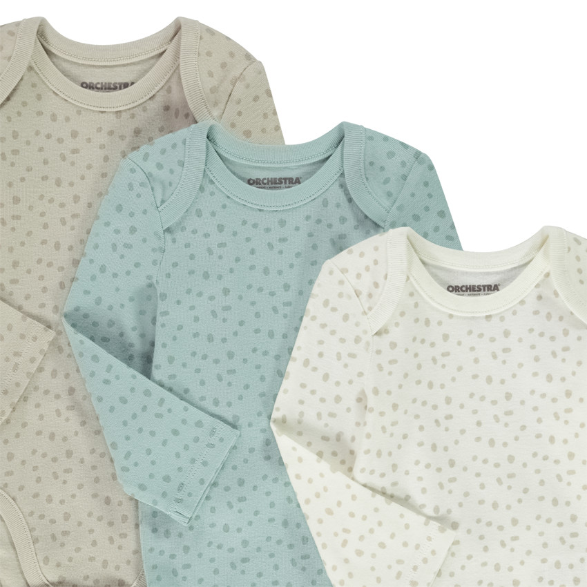 Lot de 3 bodies manches longues imprimé tacheté pour bébé 