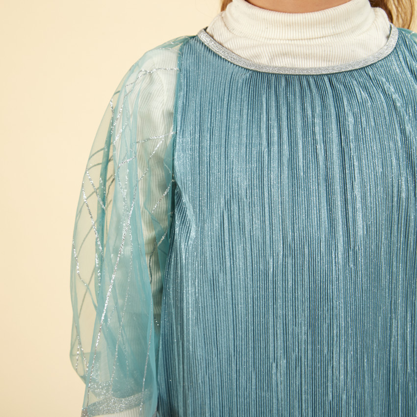 Robe plissée avec cape en tulle pour fille 