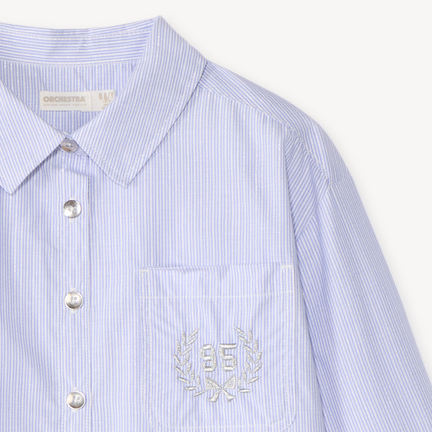 Chemise manches longues fille rayée et détails argentés 