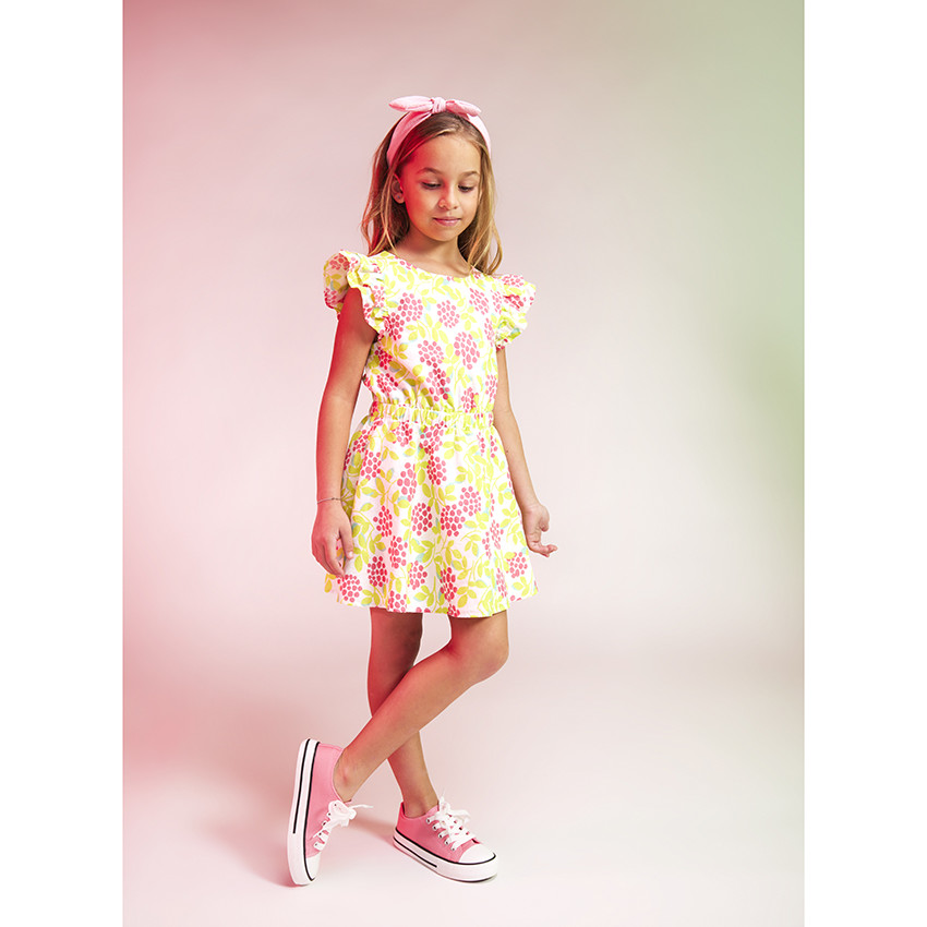 Robe manches courtes volantées imprimé fleuri pour fille