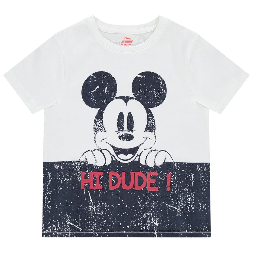 T-shirt manches courtes en coton print Mickey effet crinkle Main T-shirt manches courtes en coton print Mickey effet crinkle