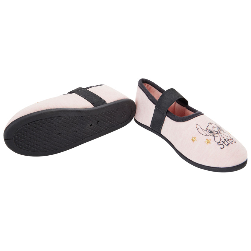 Chaussons babies rose chiné avec élastique et Stitch Disney pour fille 