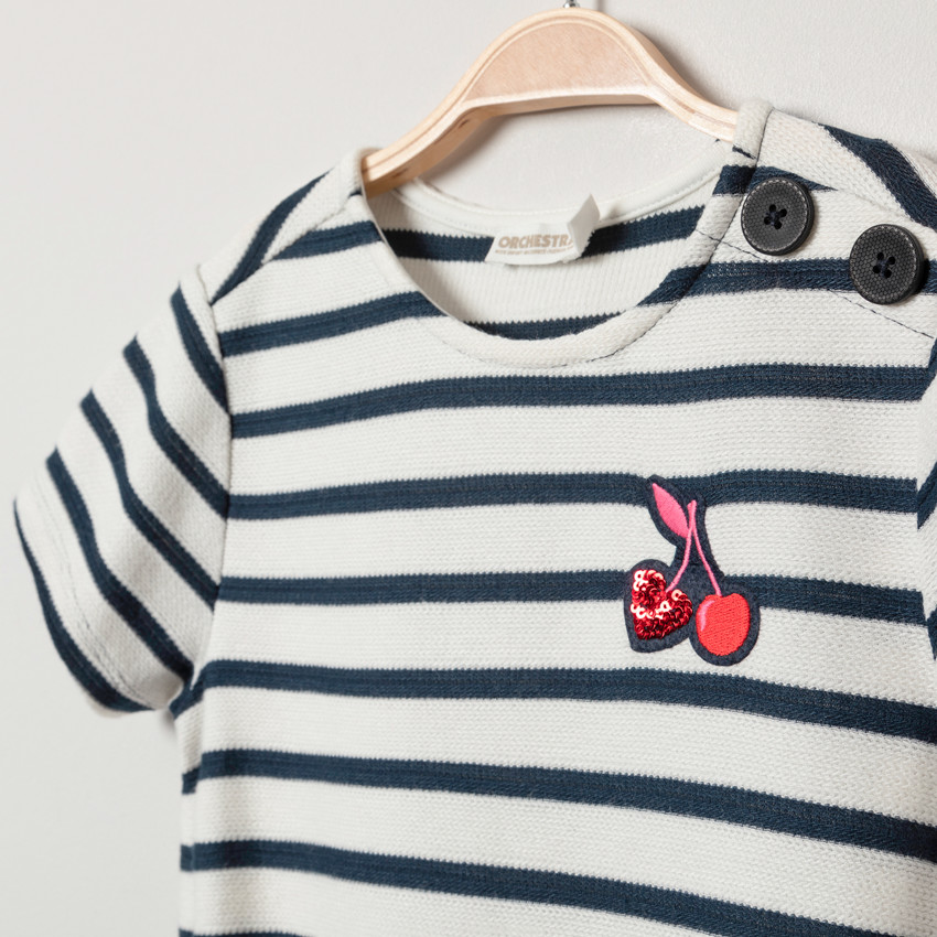 Robe en maille effet 2 en 1 badge cerises en sequins 