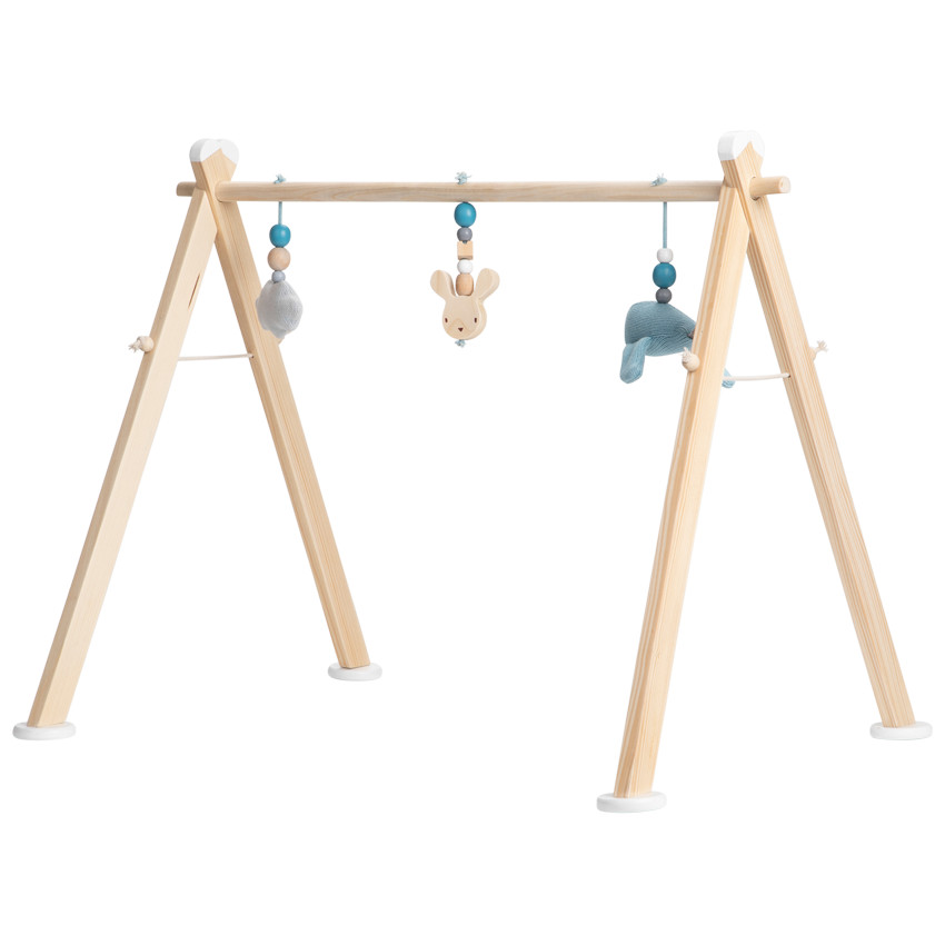 Arche d'éveil en bois + peluches en tricot - Bleu 