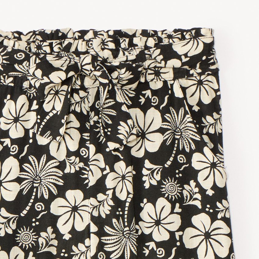 Pantalon fluide à imprimé fleurs exotiques avec ceinture nouée pour fille 