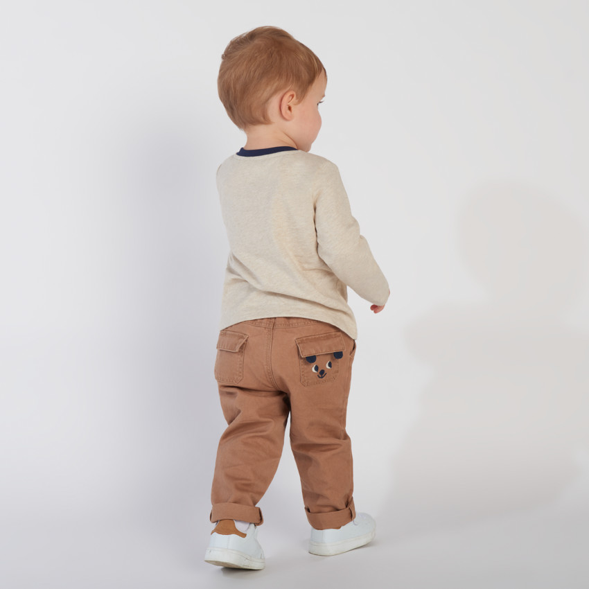 Pantalon uni en toile avec poche ludique pour bébé garçon 