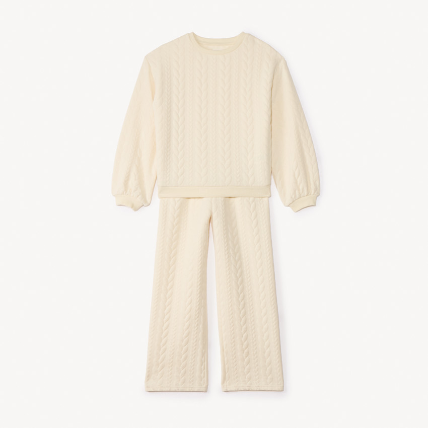 Ensemble jogging en jacquard torsadé uni pour fille