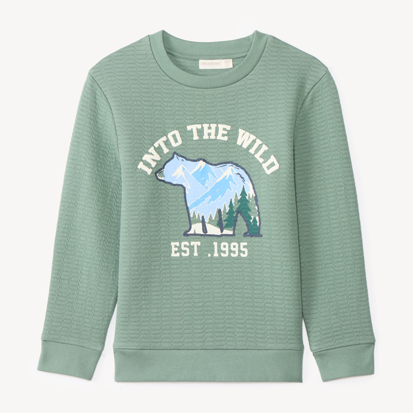 Sweat garçon en maille texturée et print fantaisie