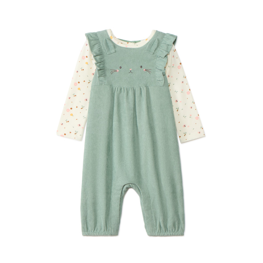 Ensemble 2 pièces avec salopette en velours pour bébé fille