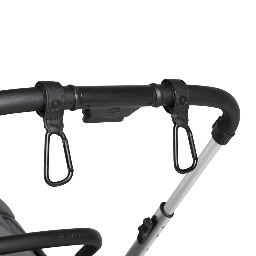 Lot de 2 crochets de poussette Simone en simili cuir noir 