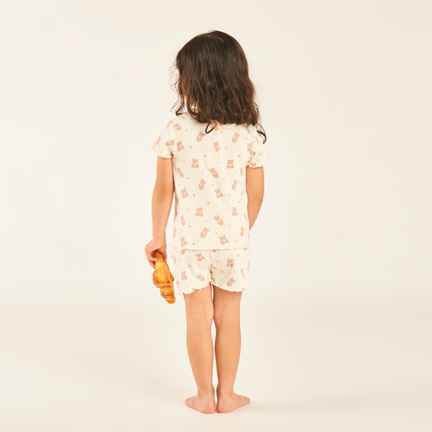 Set de pyjama court 2 pièces t-shirt + short motifs oursons pour bébé fille (finitions différentes selon l'âge) 