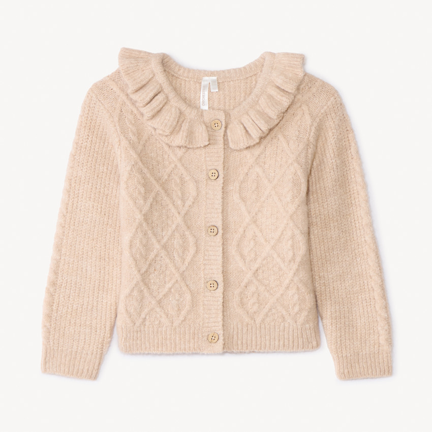 Gilet en tricot torsadé et collerette pour bébé fille 
