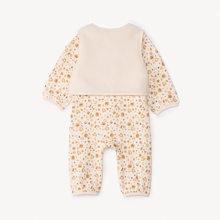 Ensemble combinaison imprimée + gilet pour bébé fille 