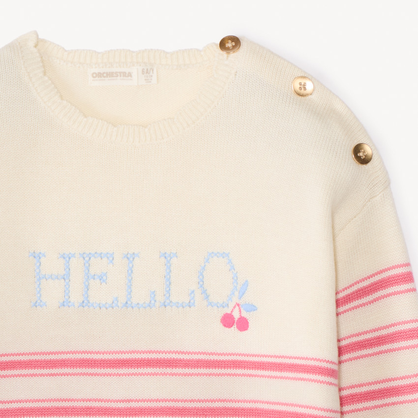 Pull à rayures en tricot motifs fantaisie pour fille 