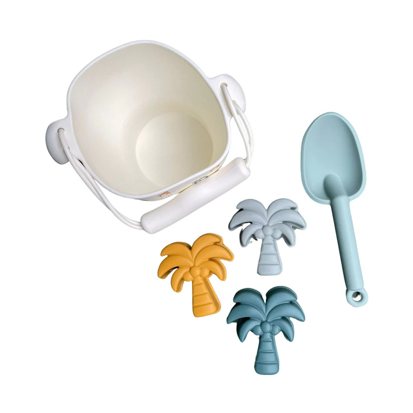 Seau de plage avec pelle et 3 moules en silicone Jungle 