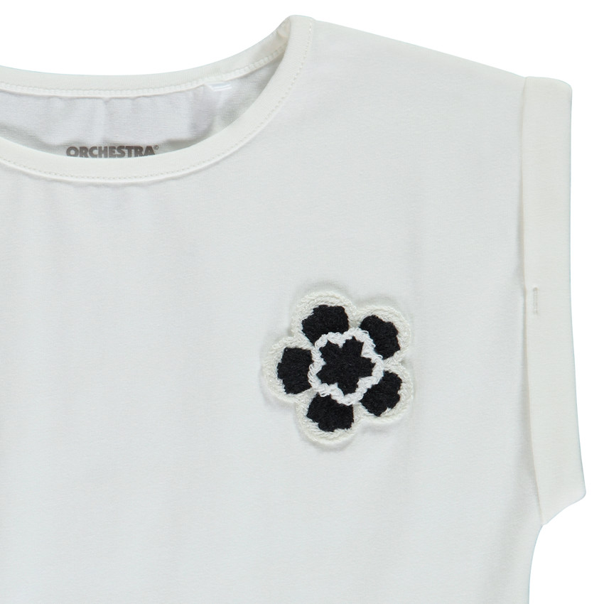 T-shirt manches courtes patch fantaisie fleur en crochet pour fille 