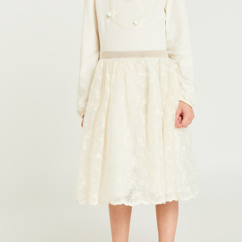 Robe manches longues effet 2 en 1 en tulle brodé pour fille 