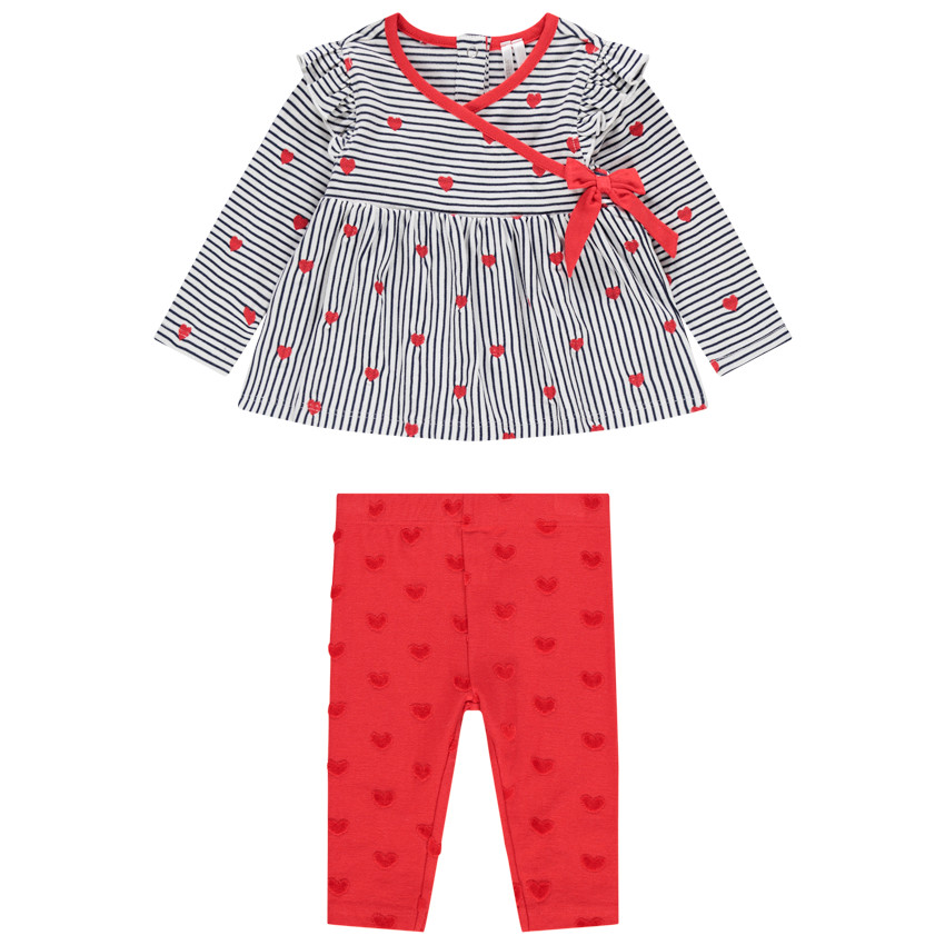 Ensemble bi-matière legging et tunique imprimé coeurs 