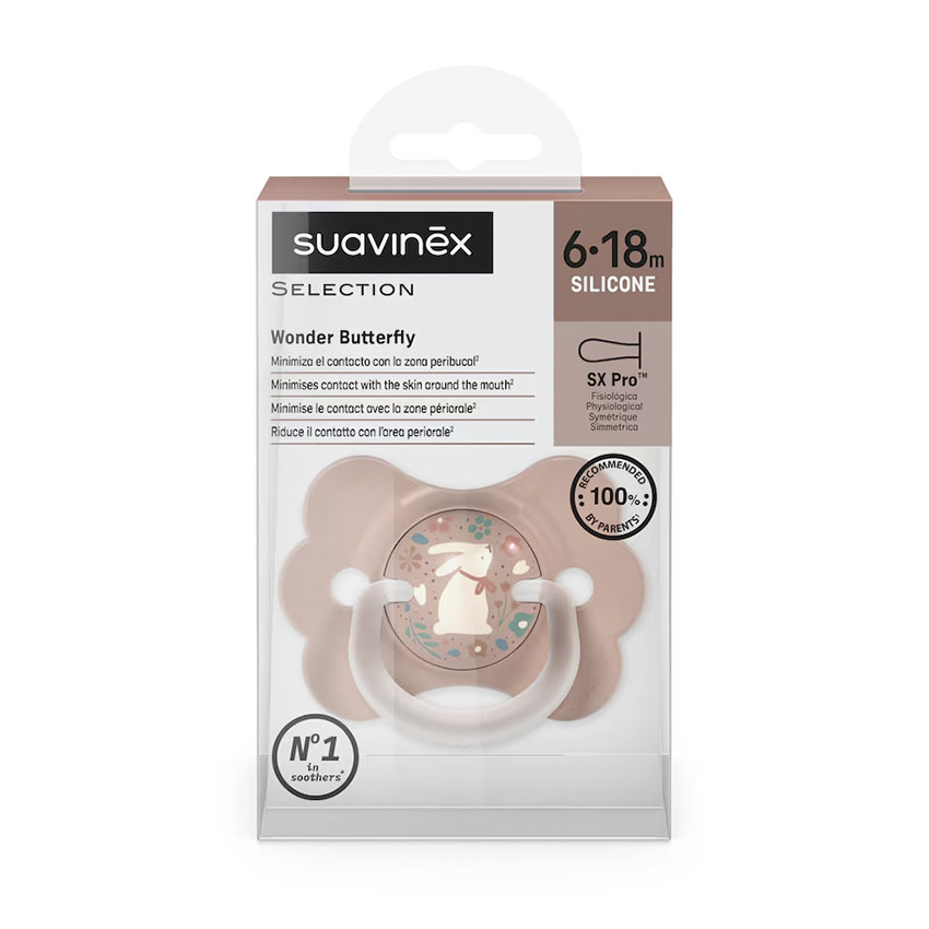 Sucette physiologique en silicone SX PRO Wonderland Butterfly 6-18M décorée en rose 