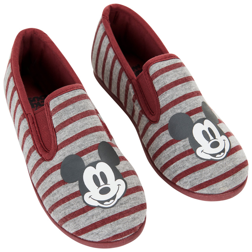Chaussons bas gris chiné à rayures avec print Mickey Disney pour garçon 