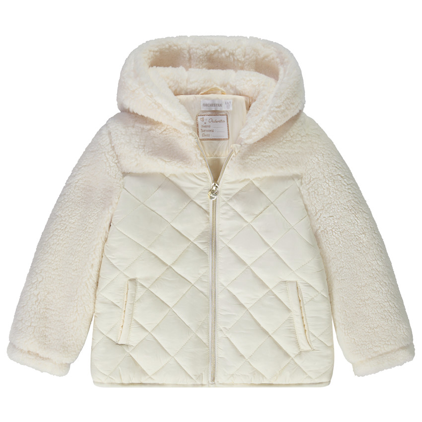 Doudoune bi-matière à capuche pour fille