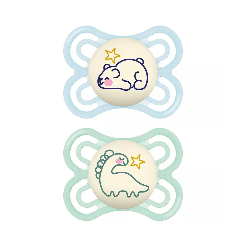 Lot de 2 sucettes silicone Perfect Nuit 2-6M animaux (modèle aléatoire) - Multicolore (Mam) - Image 1