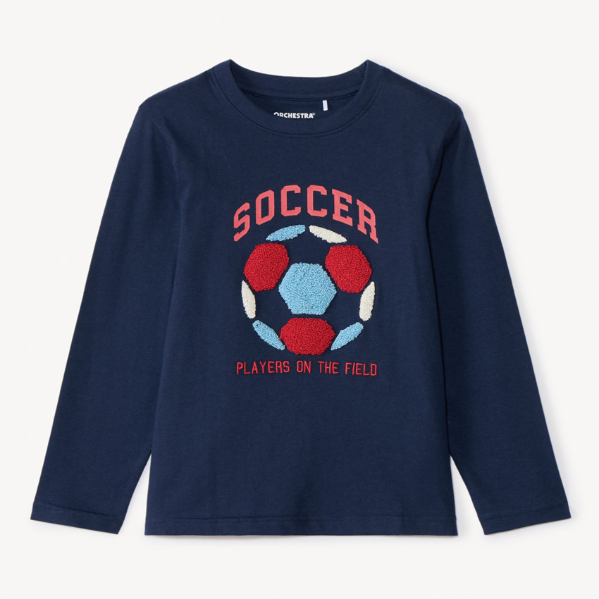 T-shirt manches longues uni à motif brodé effet bouclette pour garçon