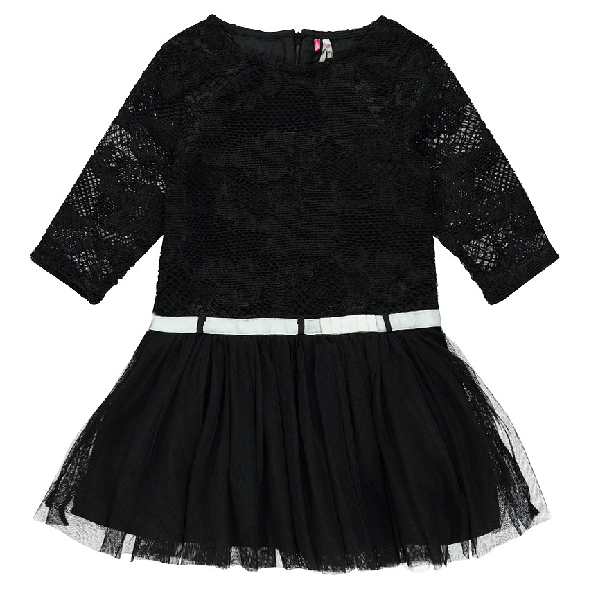Robe bi-matière manches 3/4 à ceinture fantaisie 