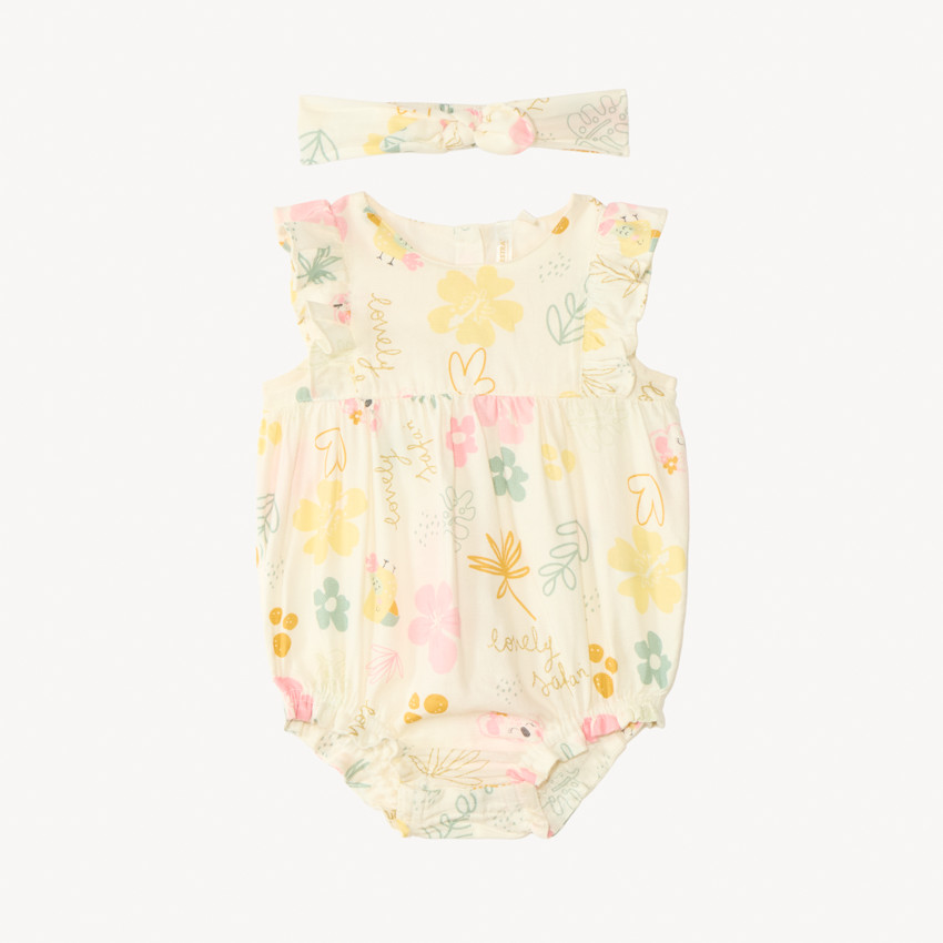 Combinaison courte imprimée koala + bandeau noué pour bébé fille