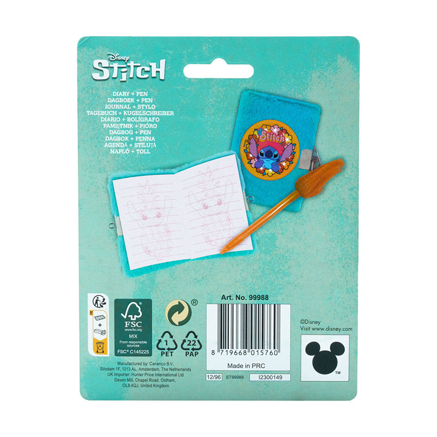 Journal intime effet peluche + stylo fantaisie Stitch Disney 