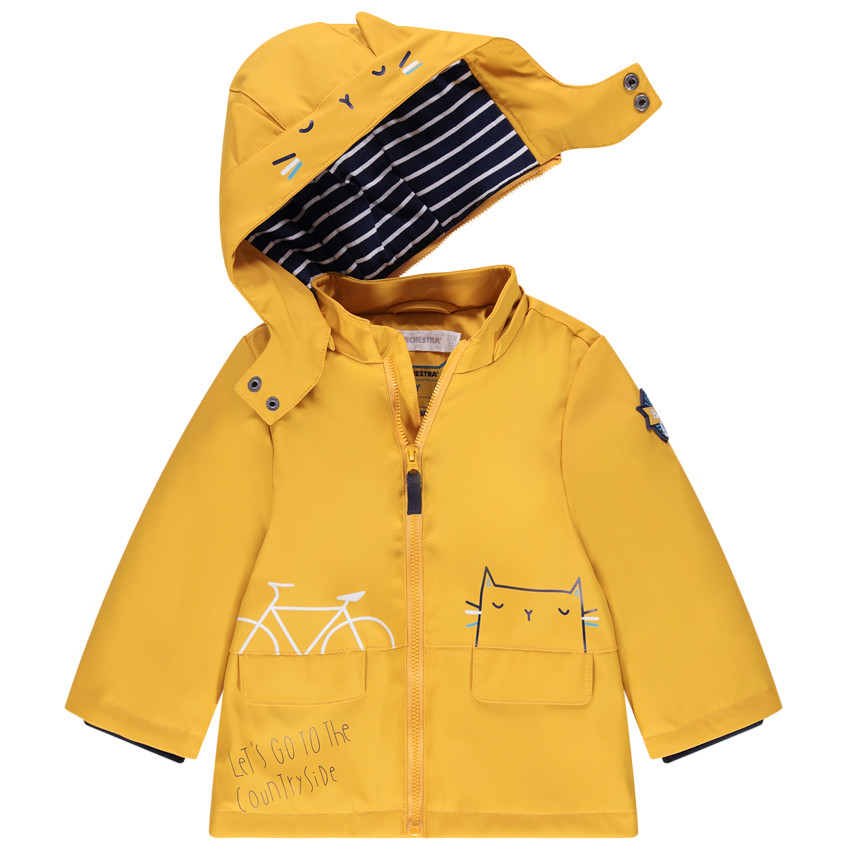 Parka en gomme jaune doublée jersey à rayures 