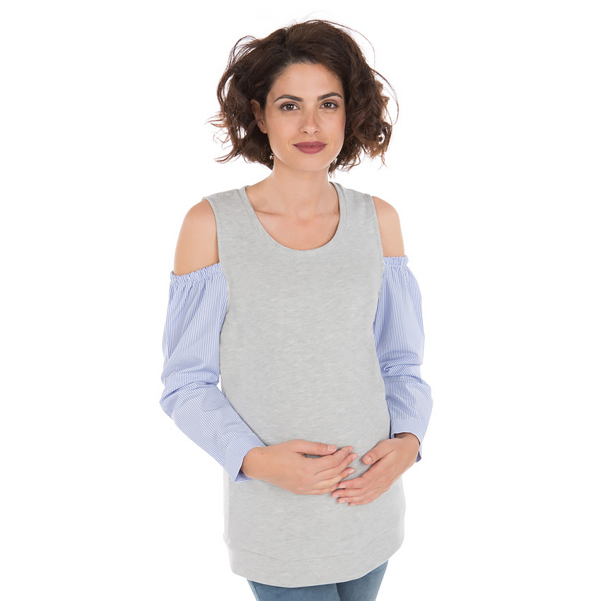 Tee-shirt manches longues effet 2 en 1 à épaules dénudées 