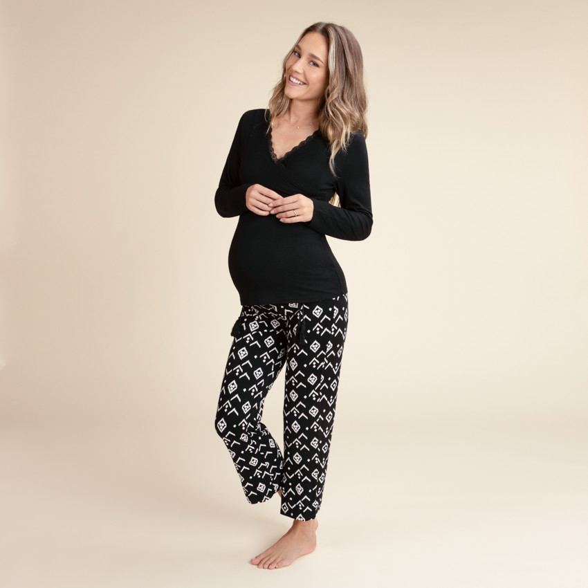 Pyjama grossesse et allaitement haut croisé – Gris